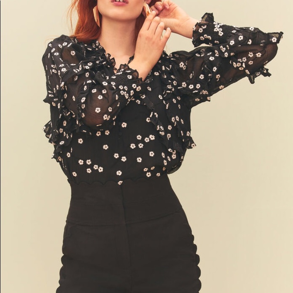Rebecca Taylor- Alessandra Embroidered Ruffle Top